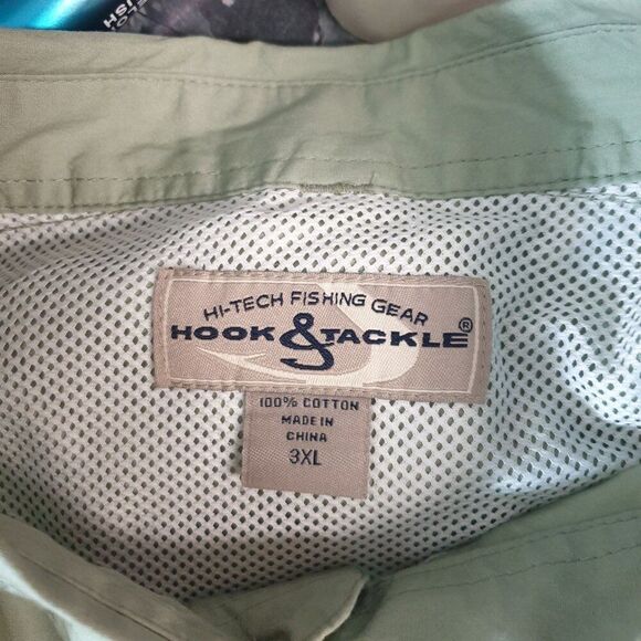 Hook & Tackle Mens Fishing Shirt 3XL Sage Green Gulf Stream Outdoors Pockets - Picture 6 of 10